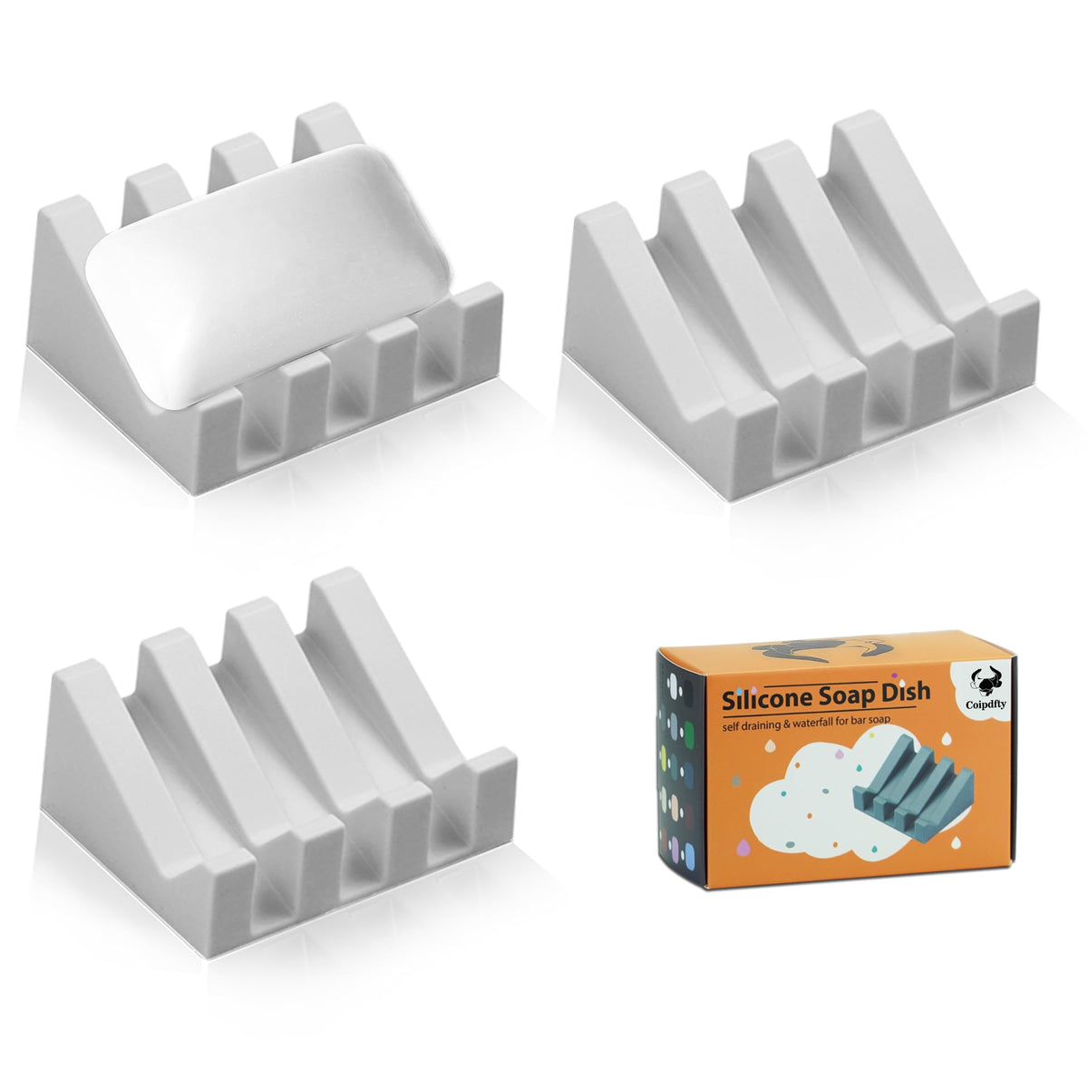 Self Draining Soap Dish Holder,Silicone Soap Dish,for Bathroom,Kitchen, Sponges，Can Extend Soap Life，Keep Soap Bars Dry and Easy Cleaning (White,1-Pack)