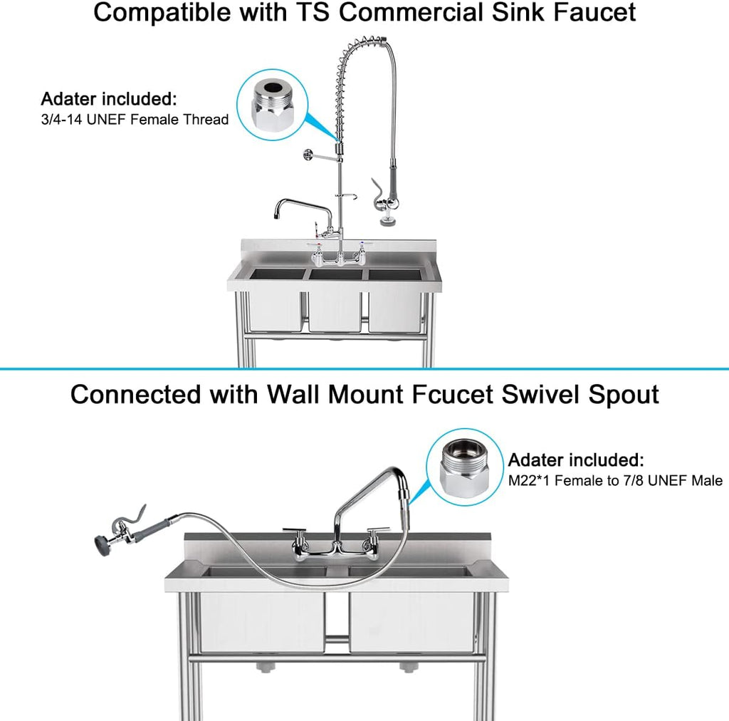 Commercial Sink Sprayer with 45" Flexible Stainless Steel Hose, Pre-Rinse Dish Spray Valve Replacement Kit Assembly Sprayer Nozzle Head for Industrial Restaurant Kitchen Faucets, Gray