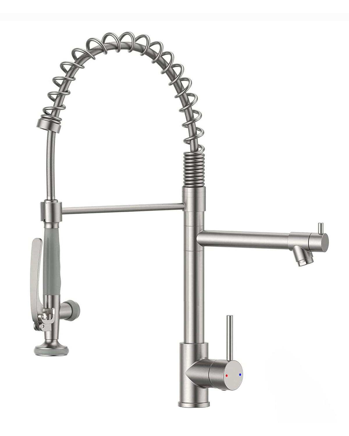 Fapully Commercial Kitchen Faucet,Wall Mount Kitchen Sink Faucet with Pre-Rinse Pull Down Sprayer,25‘’ Height 8'' Center 3 Compartment Sink Faucets with 12.2'' Swing Spout Chrome