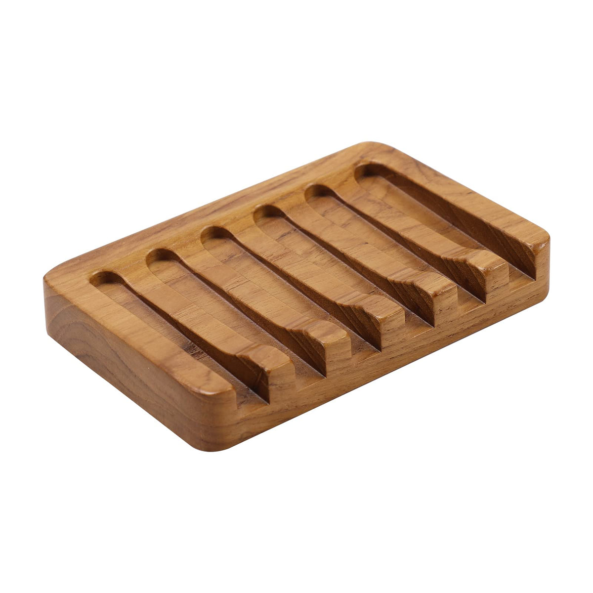 HTB Soap Dish with Slanted Waterfall Design,Teak Wood Bar Soap Holder