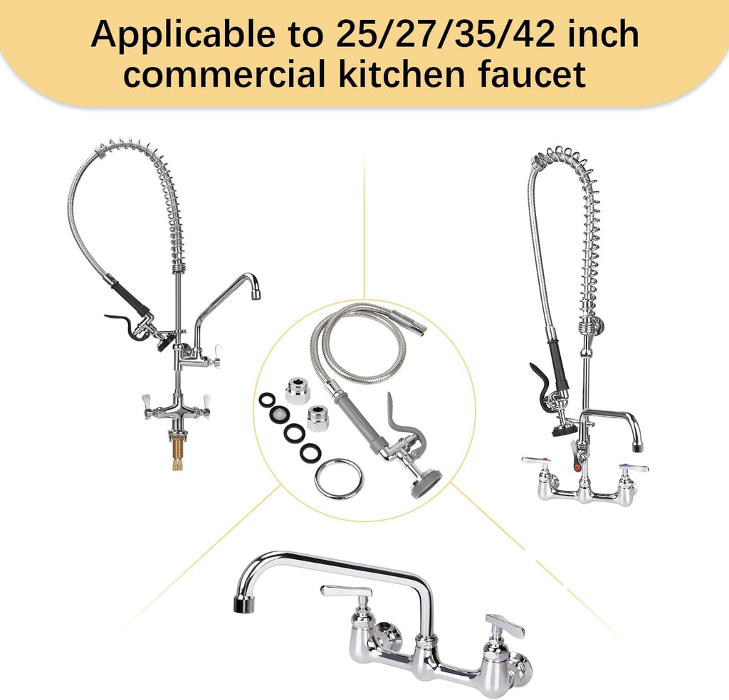 45” Stainless-Steel Pre Rinse Hose with Sprayer Valve & Spring, 1.42 GPM Commercial Sink Sprayer Hose with Nozzle Head Replacement Kit for Commercial Restaurant Kitchen Faucet - Grey