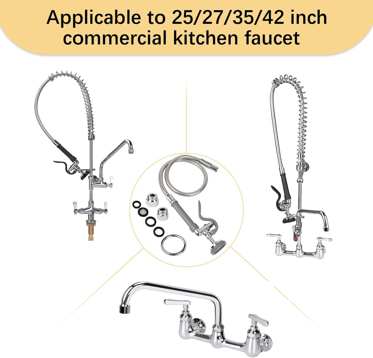 45” Stainless-Steel Pre Rinse Hose with Sprayer Valve & Spring, 1.42 GPM Commercial Sink Sprayer Hose with Nozzle Head Replacement Kit for Commercial Restaurant Kitchen Faucet - Grey
