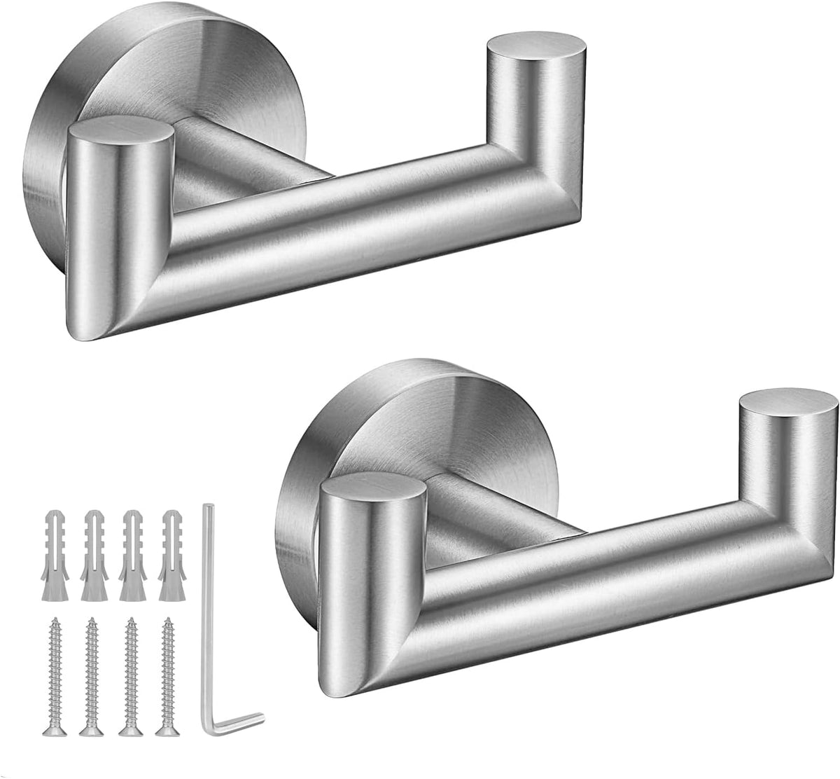 Towel Hooks for Bathrooms,Towel Hook for Kitchen Bathroom,SUS304 Stainless Steel Coat Hook,Heavy Duty Double Holder Robe Hooks for Hanging Towels,Coats,Sponges,Clothes,Wall Mount,Brushed Nickel,2 Pack