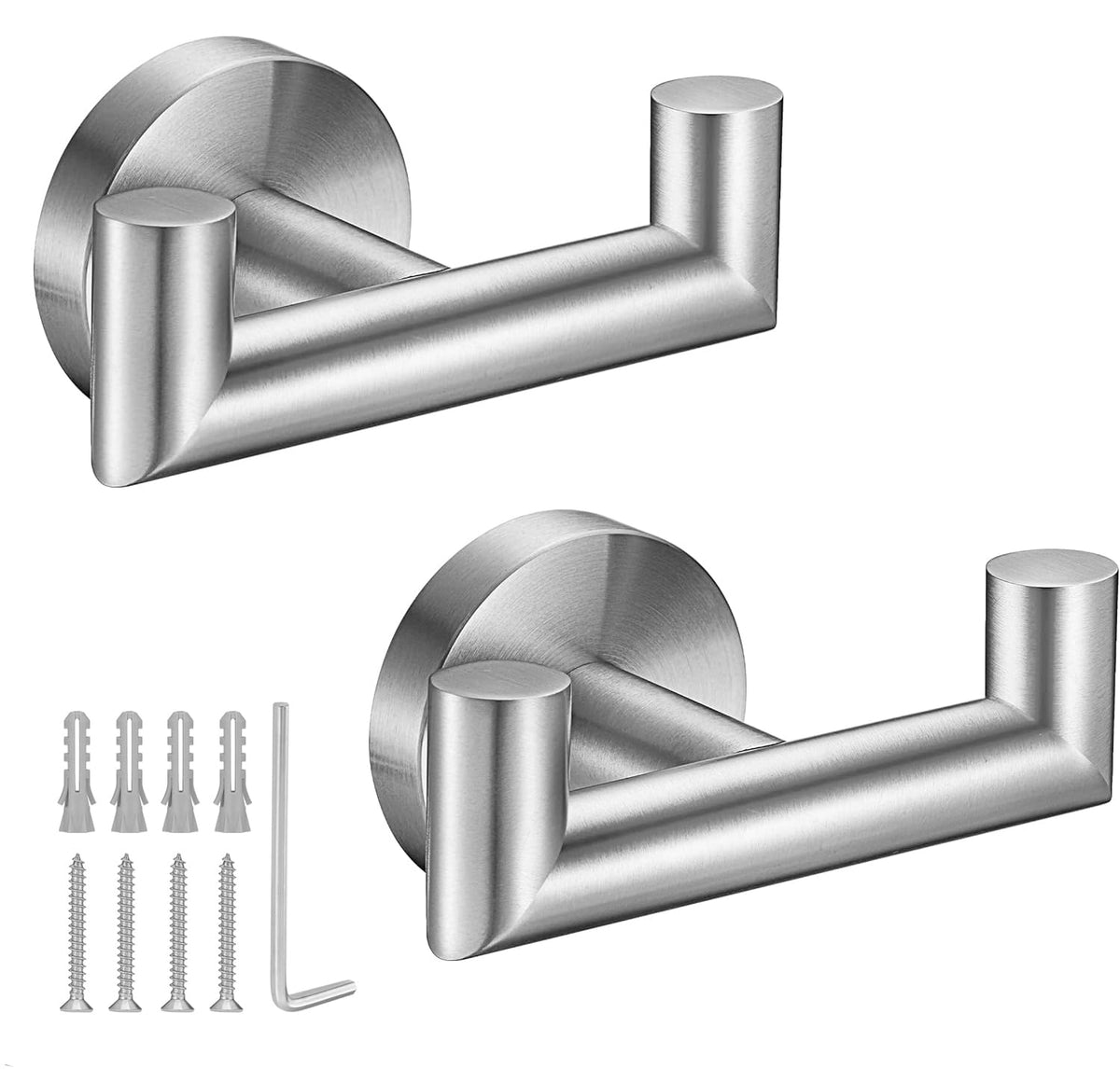 Towel Hooks for Bathrooms,Towel Hook for Kitchen Bathroom,SUS304 Stainless Steel Coat Hook,Heavy Duty Double Holder Robe Hooks for Hanging Towels,Coats,Sponges,Clothes,Wall Mount,Brushed Nickel,2 Pack