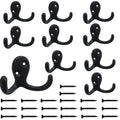 Kruodop 4 Pack Wall Hooks Wall Mounted Coat Hooks for Hanging Heavy Duty, Black Towel Hooks, Metal Double Coat Hanger with Screws Cup Retro for Coats, Handbags, Towels, Hat