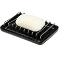 Ceramic Soap Dish with Stainless Steel Drain Tray Self Draining Soap Holder Sponge Holder Soap Dishes for Shower, Bathroom, Kitchen Sink