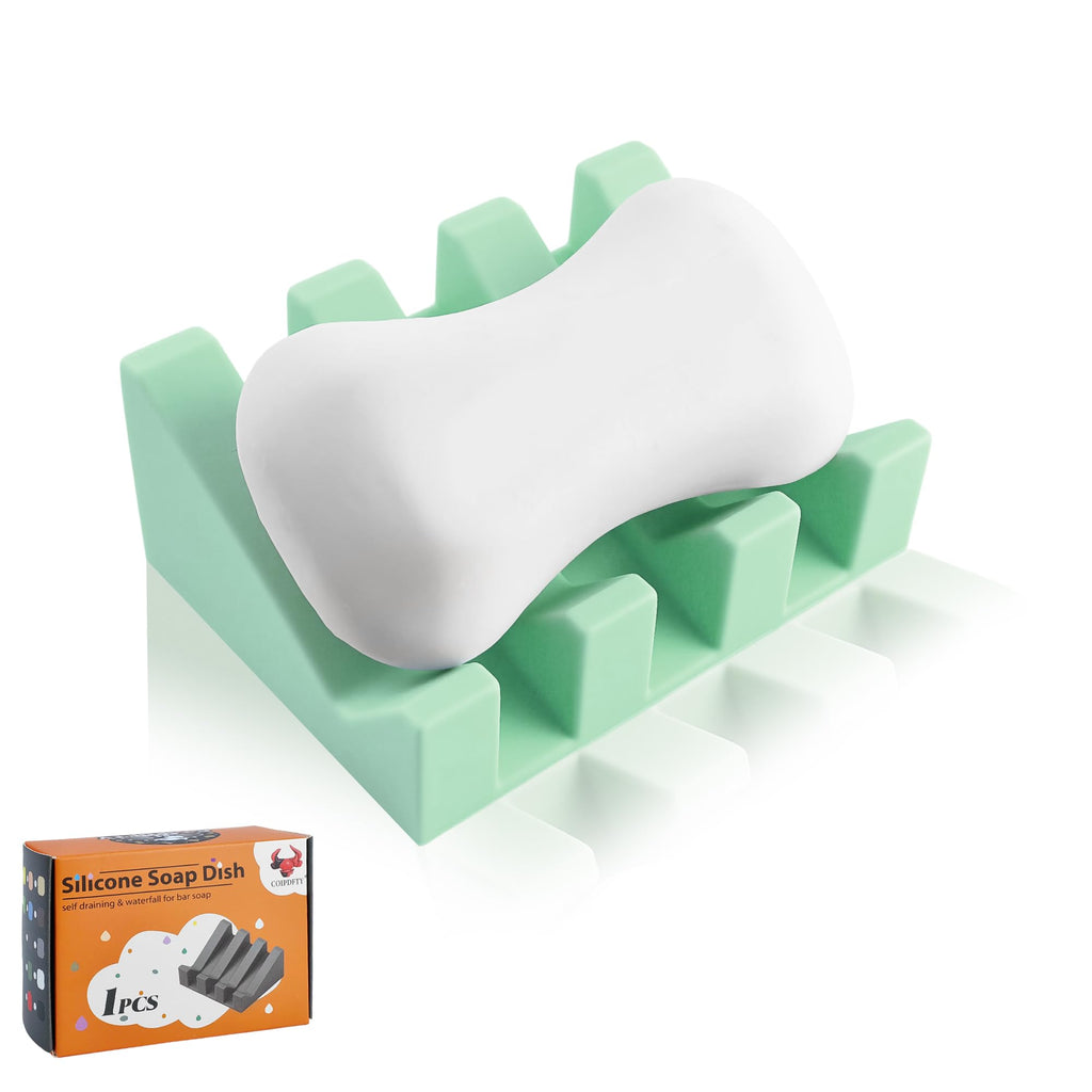Self Draining Soap Dish Holder,Silicone Soap Dish,for Bathroom,Kitchen, Sponges，Can Extend Soap Life，Keep Soap Bars Dry and Easy Cleaning (White,1-Pack)