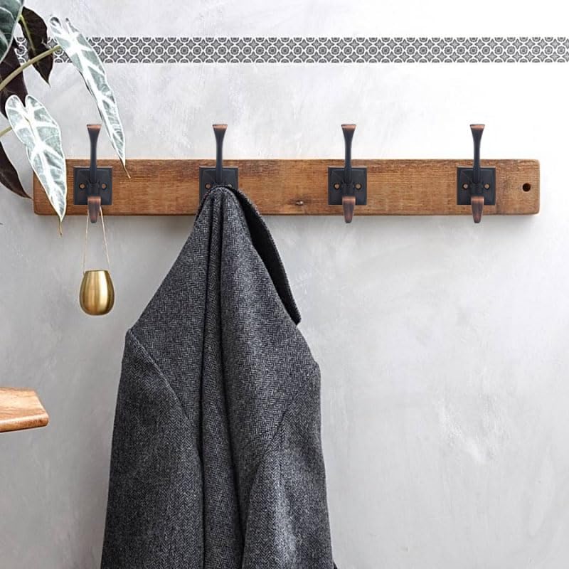 5 Pack Decorative Heavy Duty Towel Hooks for Hanging Robe Double Oil Rubbed Bronze Coat Hooks Wall Mounted with Screws for Key, Towel, Bags, Cup, Hat