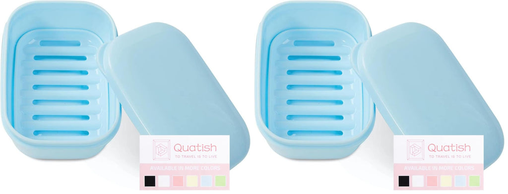 Quatish Leakproof Soap Dish with Lid & Draining Layer, Shatterproof Travel Bar Soap Holder Case Container, Portable Travel Size Toiletries Essentials for Camping, Gym, Bathroom, Black