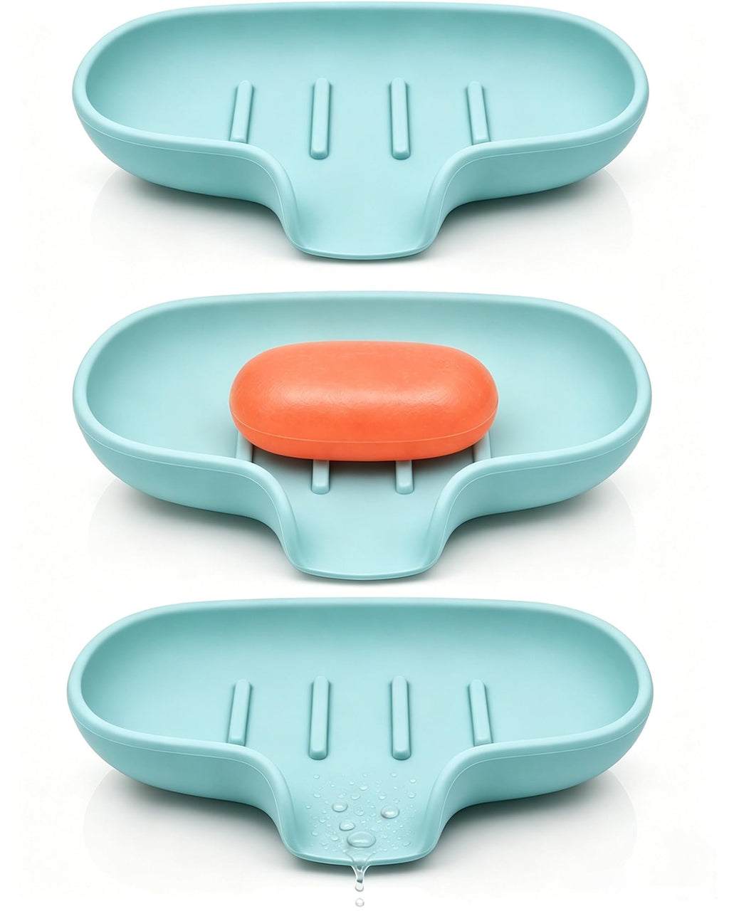 3 Pack Silicone Soap Dish for Shower, Bar Soap Holder with Drain Spout