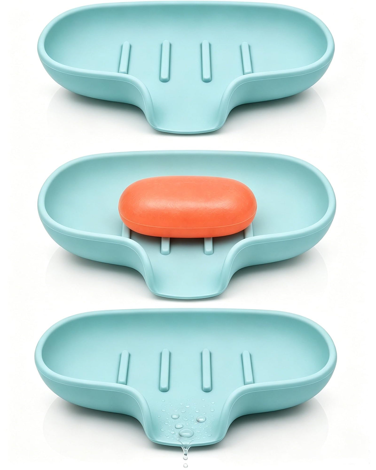3 Pack Silicone Soap Dish for Shower, Bar Soap Holder with Drain Spout