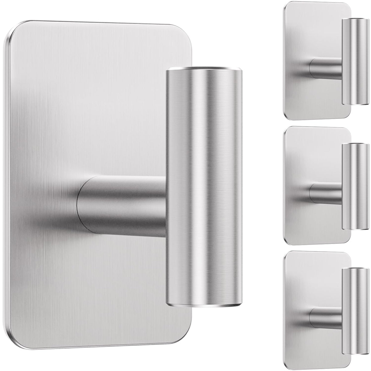 Large Heavy Duty Wall Hooks - 26lb Max, Stainless Steel Adhesive Towel Hooks for Hanging Towel, Coat, Robe, Hat, Sticky Towel Holder for Wall Mount in Bathroom, Shower, Kitchen (Black, 4 Pack)