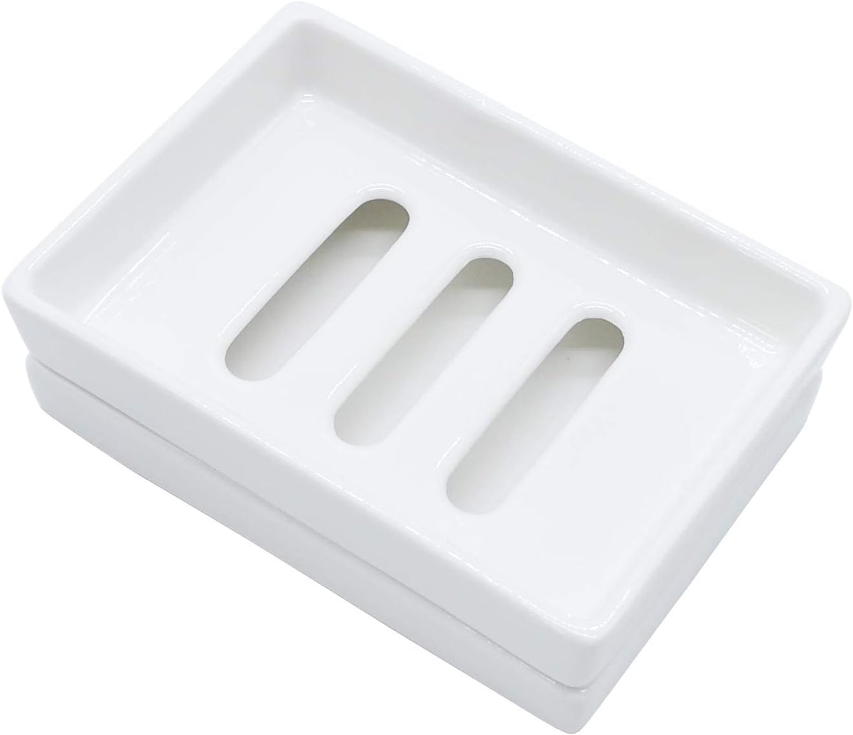 Ceramic Soap Dish Bar Soap Holder Double Layer Soap Tray Draining