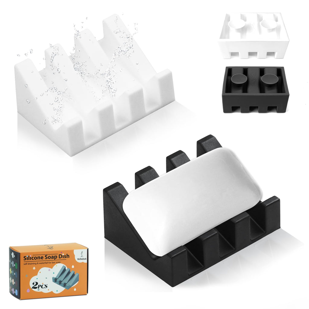 Silicone Soap Dish Self Draining with Suction Cups (White, 1 Pack)