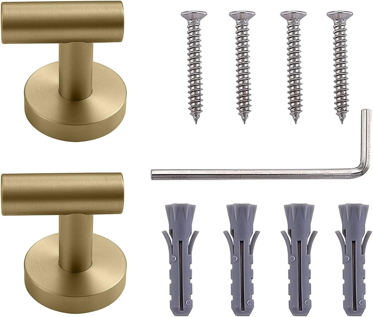 TASTOS Brushed Gold Bathroom Towel Coat Hook Stainless Steel, 2 Pack Robe Clothes Cabinet Closet Sponges Hooks Holder Round Style Heavy Duty Wall Hook for Bathroom Kitchen Hotel Wall Mounted