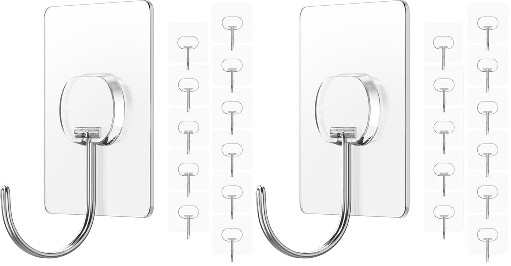 Adhesive Wall Hooks No Drill Large Clear Heavy Duty,13LB Sticky 8 Pack