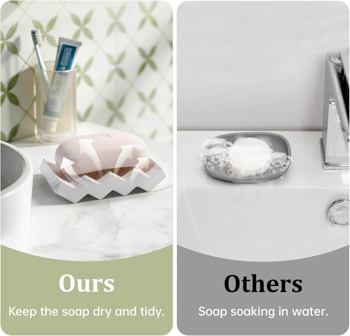 Bar Soap Holder Diatomite Soap Dish Sponge Caddy, Marble White