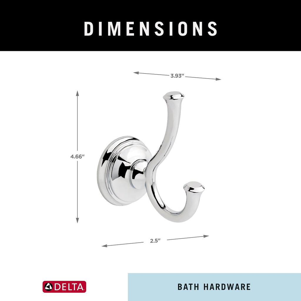 Delta Double Towel Hook for Bathroom or Kitchen| Polished Chrome | Cassidy Accessories