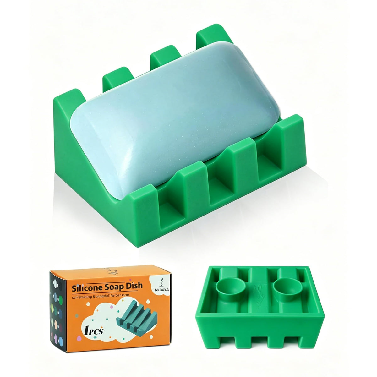 Silicone Soap Dish Self Draining with Suction Cups (White, 1 Pack)