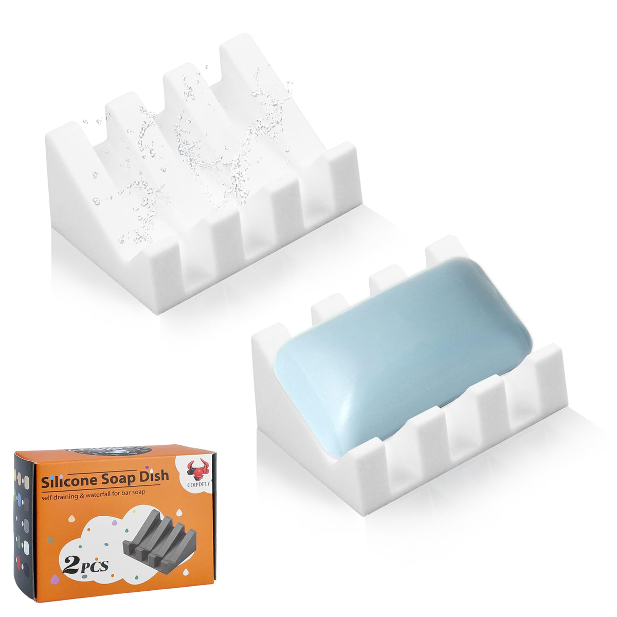 Self Draining Soap Dish Holder,Silicone Soap Dish,for Bathroom,Kitchen, Sponges，Can Extend Soap Life，Keep Soap Bars Dry and Easy Cleaning (White,1-Pack)