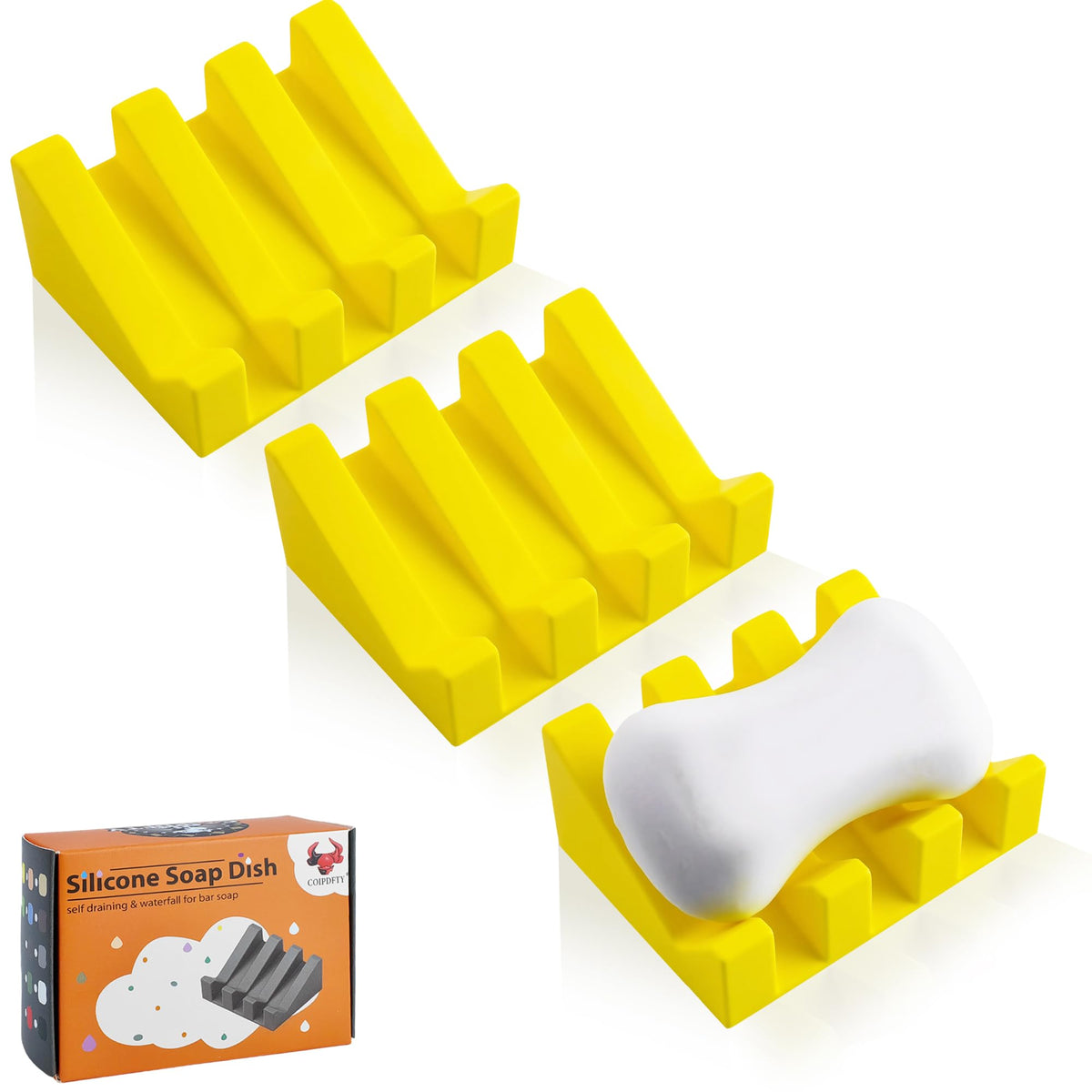 Self Draining Soap Dish Holder,Silicone Soap Dish,for Bathroom,Kitchen, Sponges，Can Extend Soap Life，Keep Soap Bars Dry and Easy Cleaning (White,1-Pack)