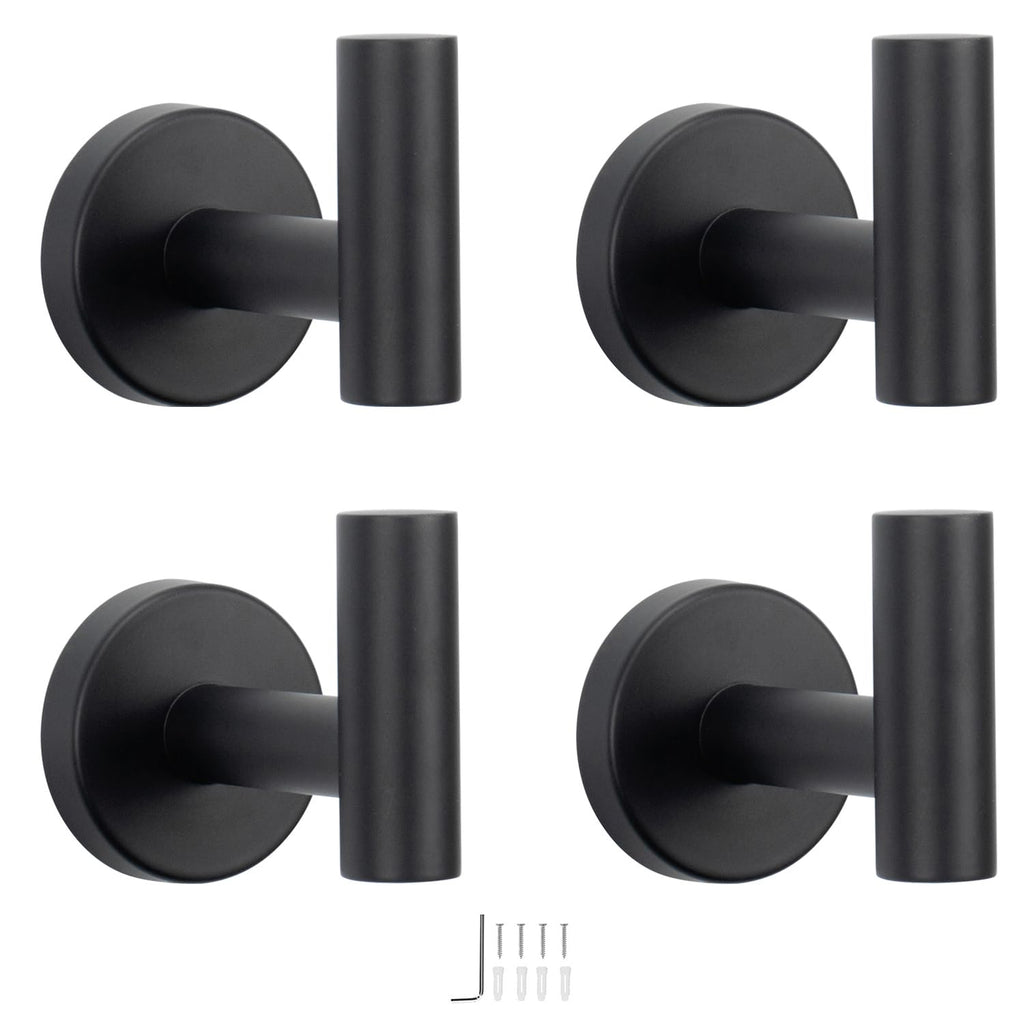 NearMoon Bath Towel Hooks- SUS 304 Stainless Steel Robe Hook Holder, Heavy Duty Coat Hook for Bathroom Livingroom Hotel Kitchen Garage, Wall Mounted- 4 Pack (Brushed Nickel)