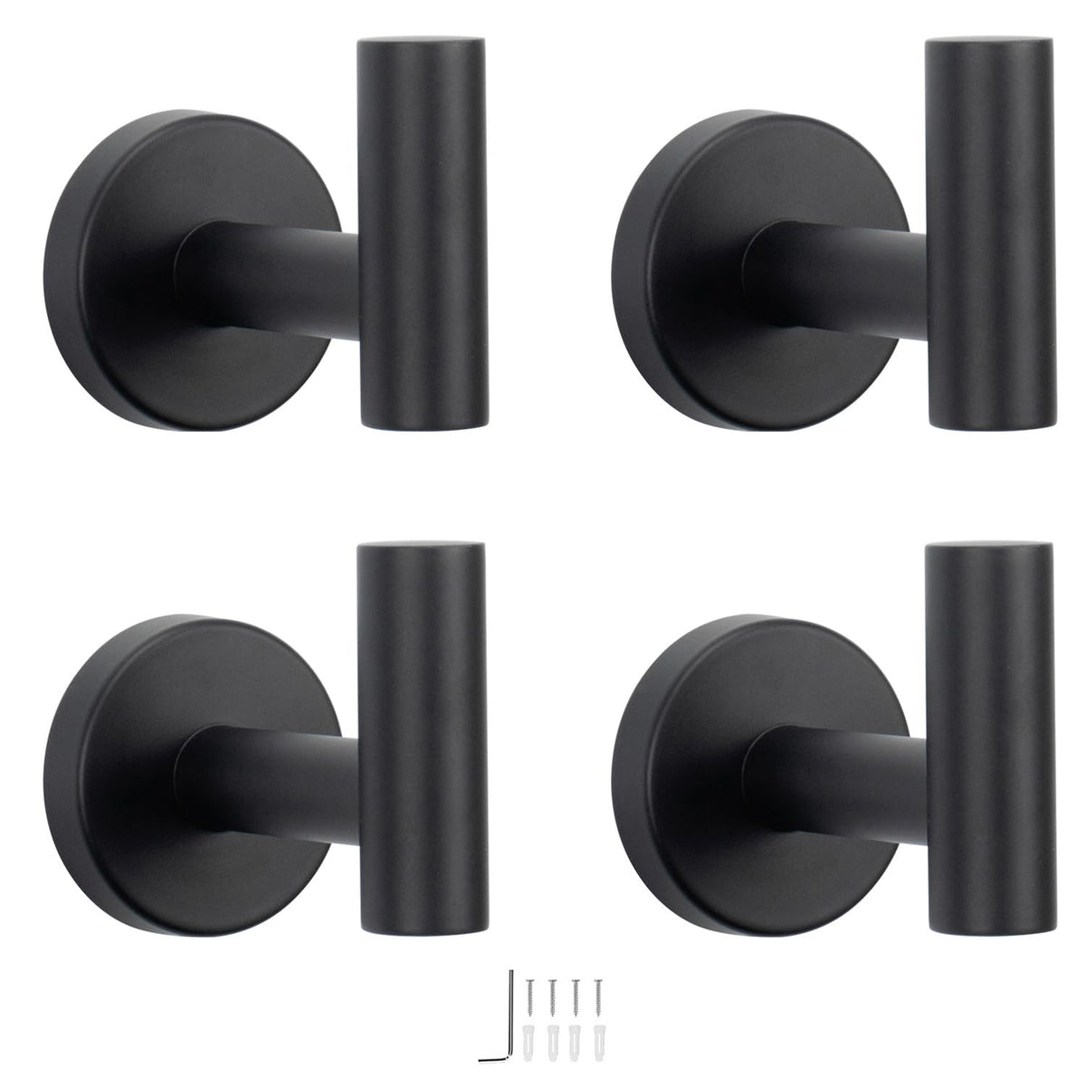 NearMoon Bath Towel Hooks- SUS 304 Stainless Steel Robe Hook Holder, Heavy Duty Coat Hook for Bathroom Livingroom Hotel Kitchen Garage, Wall Mounted- 4 Pack (Brushed Nickel)