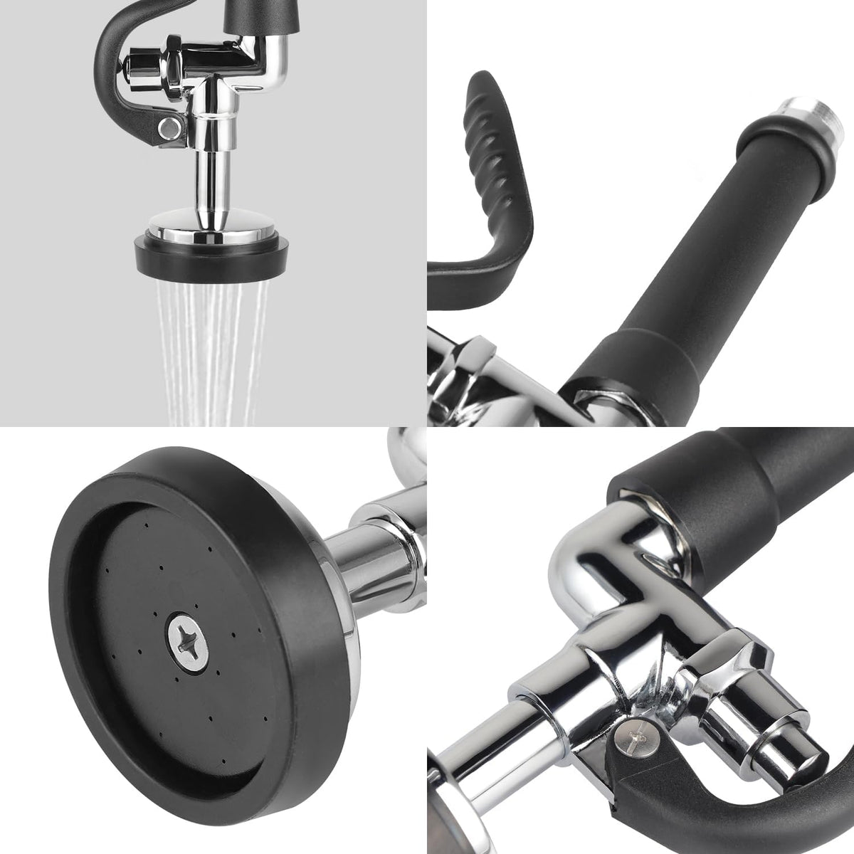 Pre-rinse Hose with Spray Valve, 45” Flexible Stainless Steel Hose with Black Pre Rinse Sprayer Head Assembly for Commercial Industrial Restaurant Kitchen Sink Faucet (3 Adapters Included)