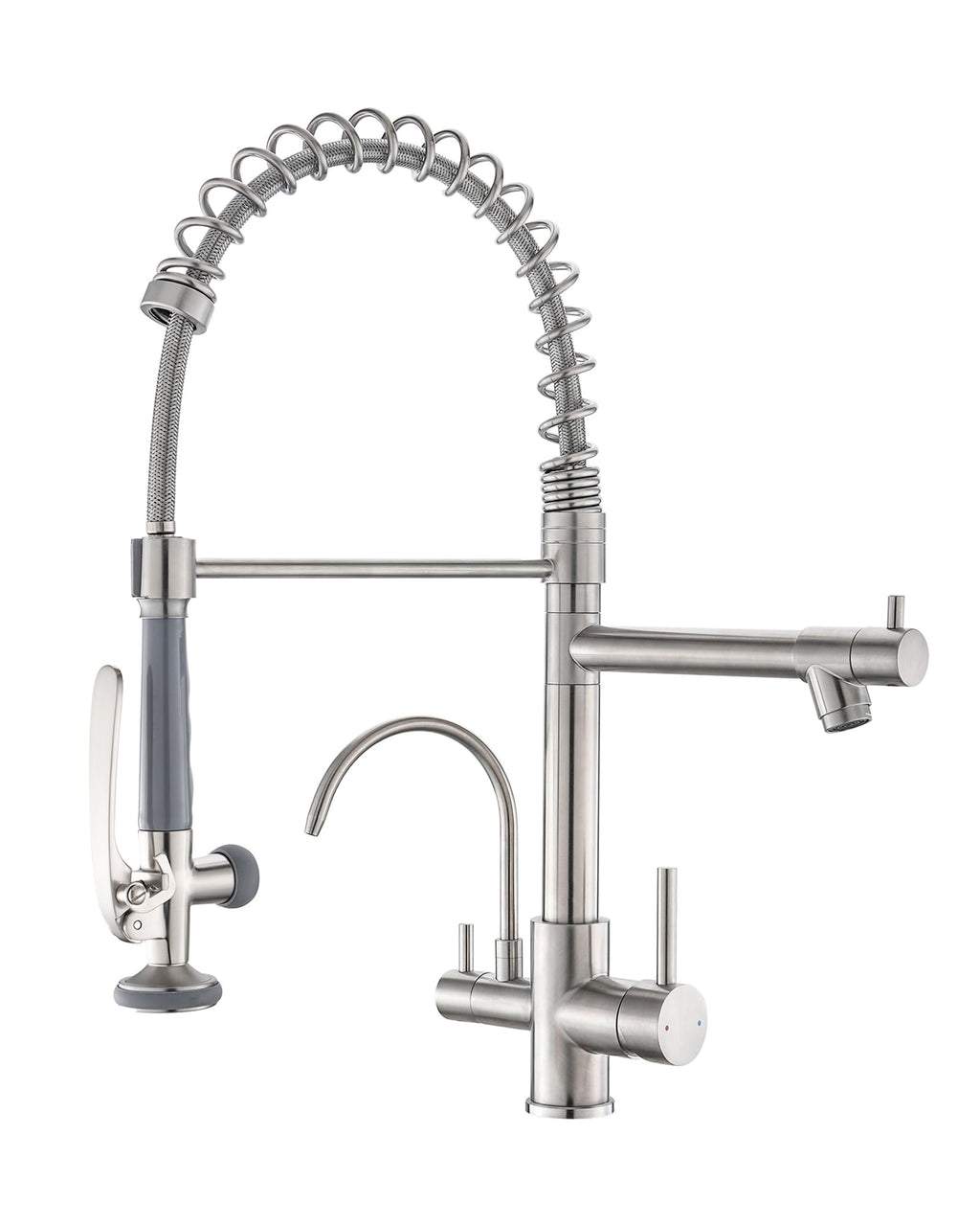 Fapully Commercial Kitchen Faucet,Wall Mount Kitchen Sink Faucet with Pre-Rinse Pull Down Sprayer,25‘’ Height 8'' Center 3 Compartment Sink Faucets with 12.2'' Swing Spout Chrome