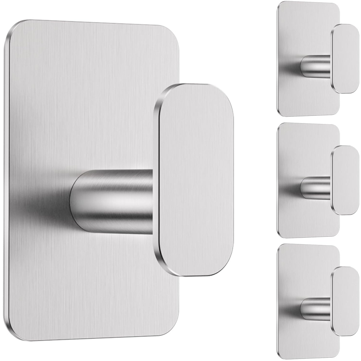 Large Heavy Duty Wall Hooks - 26lb Max, Stainless Steel Adhesive Towel Hooks for Hanging Towel, Coat, Robe, Hat, Sticky Towel Holder for Wall Mount in Bathroom, Shower, Kitchen (Black, 4 Pack)