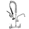 Commercial Wall Mount Kitchen Sink Faucet with Sprayer - 21"" Height 8 inch Center, Add-on 8"" Swing Spout Pre-Rinse Sprayer for 1 or 2 Compartment Sink, KH-KF-002
