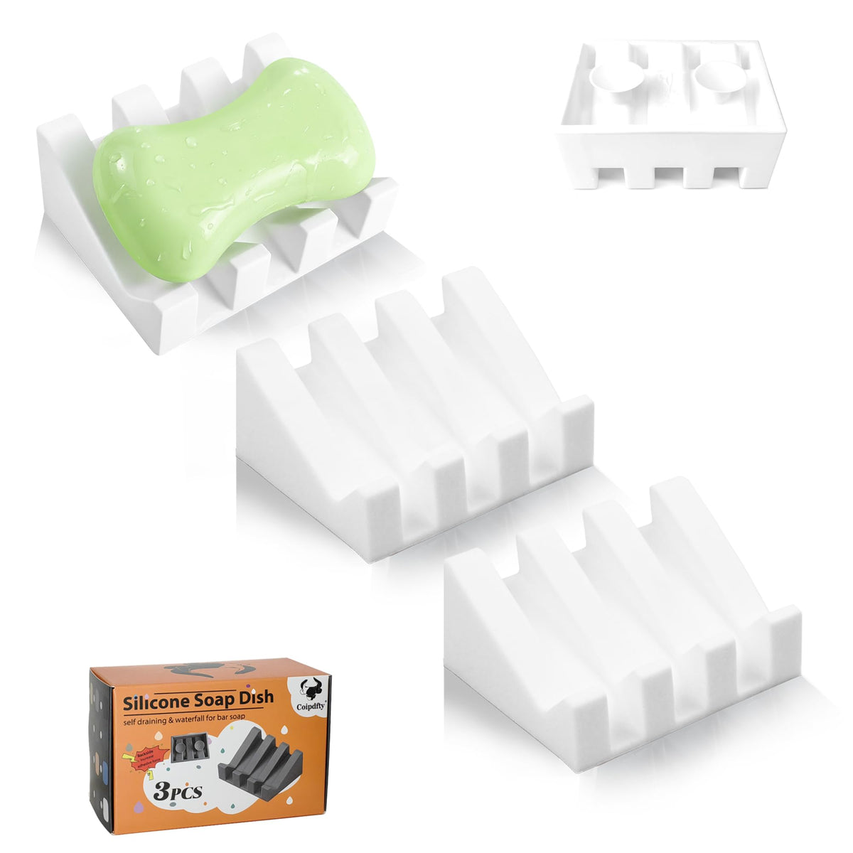 Soap Dish Holder for Shower with Suction Cup, Silicone Soap Holder & Saver Self-Draining Bar Soap Dish Keeps Soap Dry for Bathroom, Kitchen, Bathtub, Extends Soap Life (White-1Pack)