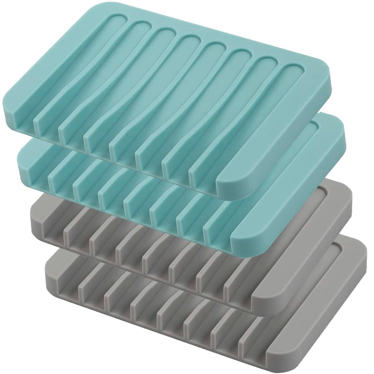 Self Draining Soap Dishes, 3 Pcs Silicone Soap Saver, Waterfall Drainer Soap Holder for Bathroom, Extend Soap Life, Keep Soap Bars Dry Clean & Easy Cleaning (White, Gray, Teal)