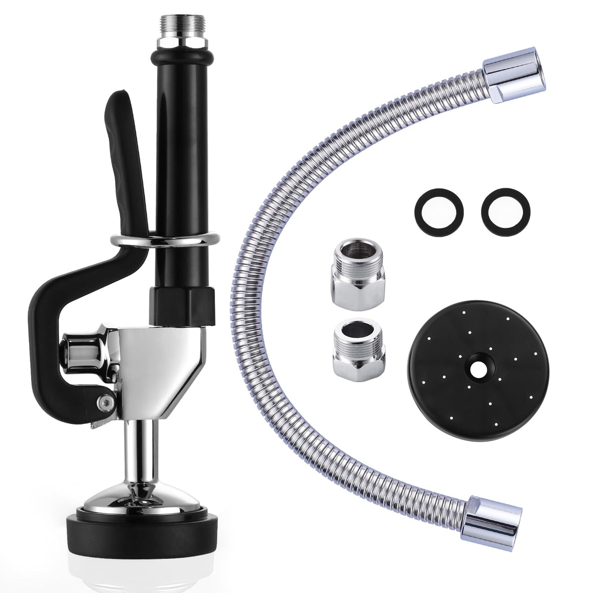 Commercial Sink Sprayer Valve with Hose: iVIGA 45" Flexible Stainless Steel Commercial Kitchen Spray Hose - 1.3 & 3.85 GPM High Pressure Pre Rinse Spray Nozzle - Black 7/8"-20UNEF Handle Assembly