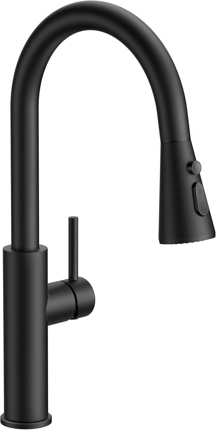 FORIOUS Black Kitchen Faucet with Pull Down Sprayer, High Arc Single Handle