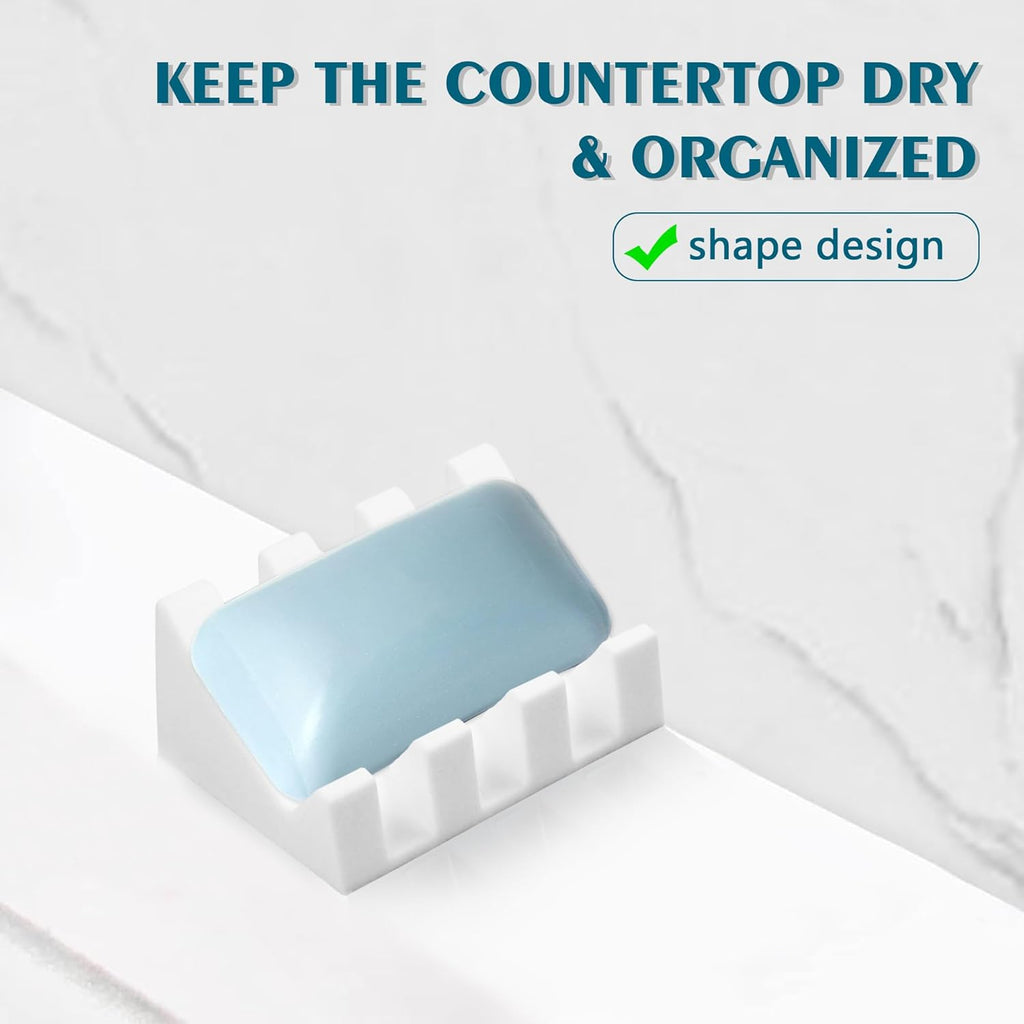 Self Draining Soap Dish Holder,Silicone Soap Dish,for Bathroom,Kitchen, Sponges，Can Extend Soap Life，Keep Soap Bars Dry and Easy Cleaning (White,1-Pack)