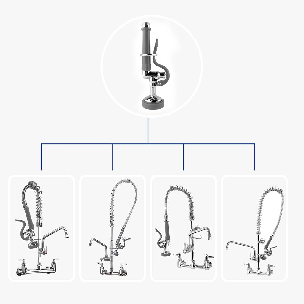 MSTJRY Commercial Sink Sprayer Pre Rinse Sprayer Valve with Handle Grip Assembly,1.42 GPM High Pressured Commercial Dish Sprayer for Replacement Kit of Commercial Faucet, Polished Chrome (Gray)
