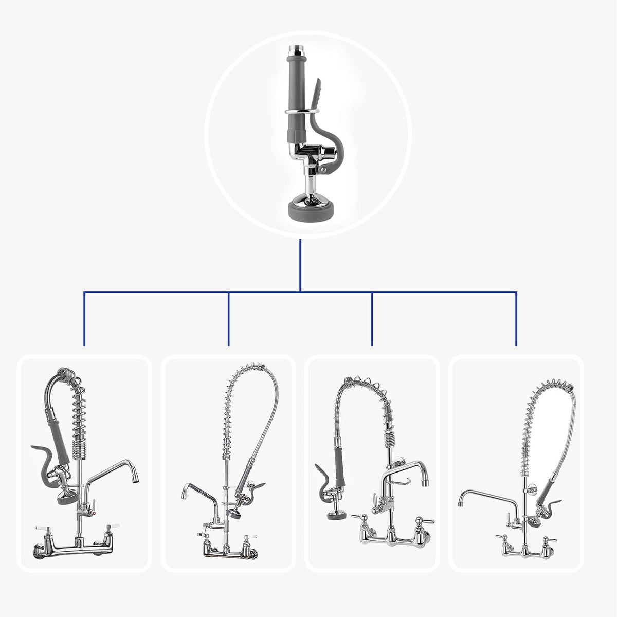 MSTJRY Commercial Sink Sprayer Pre Rinse Sprayer Valve with Handle Grip Assembly,1.42 GPM High Pressured Commercial Dish Sprayer for Replacement Kit of Commercial Faucet, Polished Chrome (Gray)
