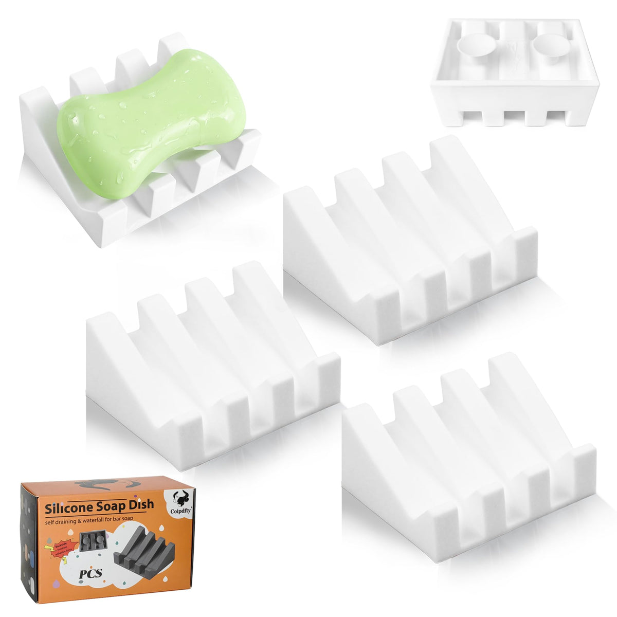 Soap Dish Holder for Shower with Suction Cup, Silicone Soap Holder & Saver Self-Draining Bar Soap Dish Keeps Soap Dry for Bathroom, Kitchen, Bathtub, Extends Soap Life (White-1Pack)
