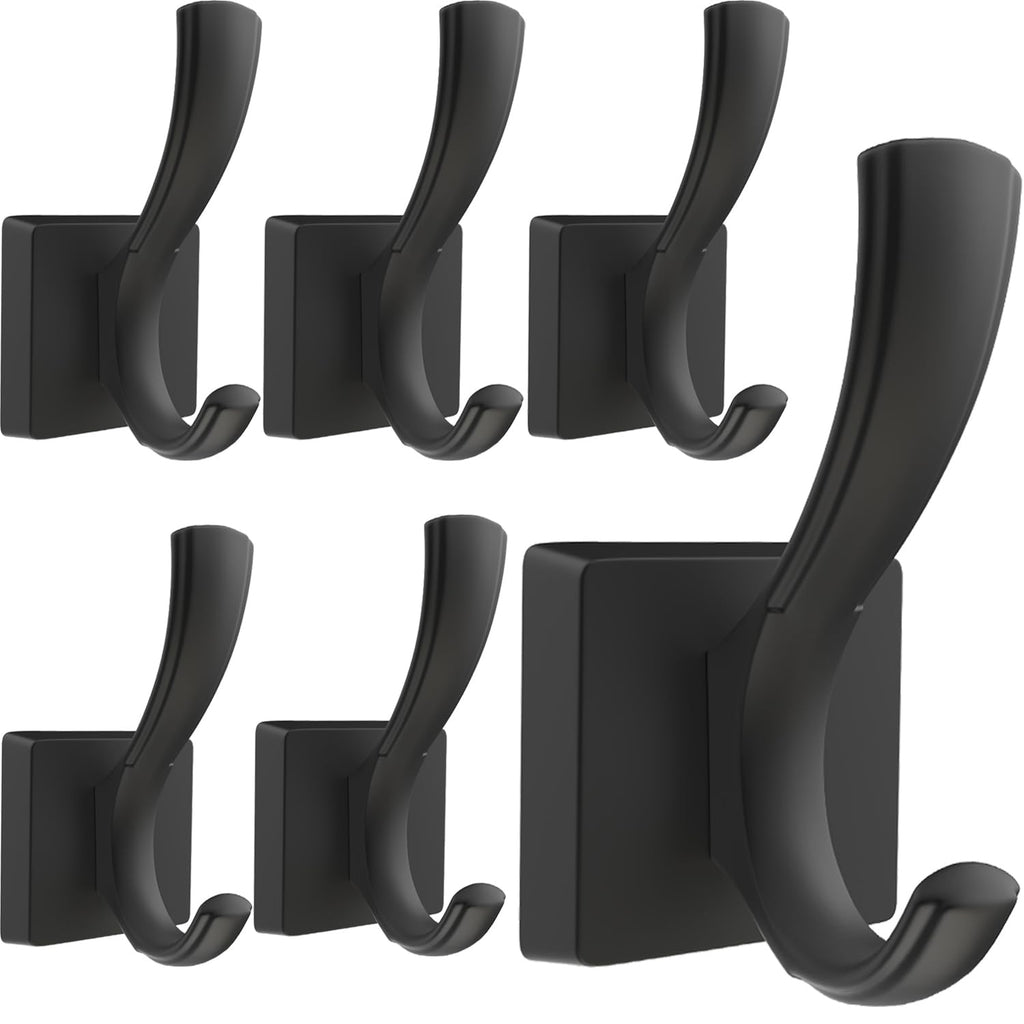 TOFIIGREM 3 Pack Black Towel Hooks, Towels Robe Holder for Bathroom Coat Hooks for Wall Hanging Key Hat Backpack (3 Pack, Black)