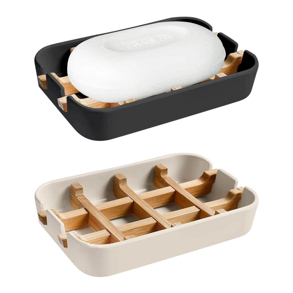 Aoheuo Modern Bamboo Fiber soap Holder and soap Dish Combination (Removable), White, 5.12 Long by 3 Wide, 0.98 inches high, Used in Kitchens, bathrooms, and bar Sinks