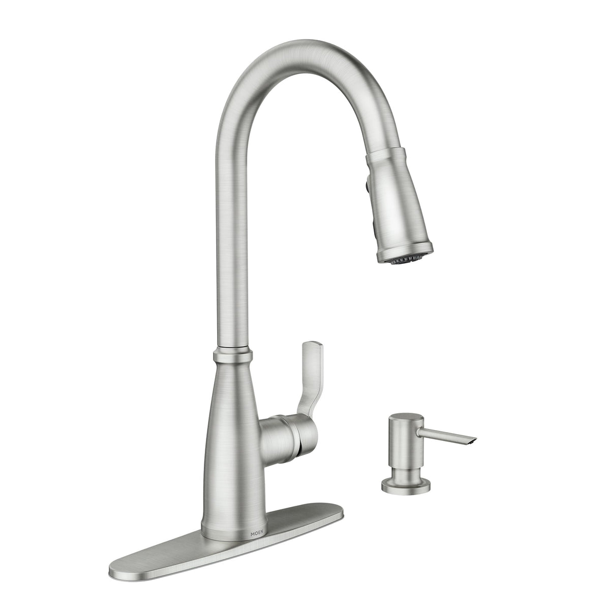 Moen Nolia Chrome One-Handle Pre-Rinse Spring Kitchen Faucet with Pull Down Sprayer, Single Hole Kitchen Sink Faucet with Soap Dispenser, 87886