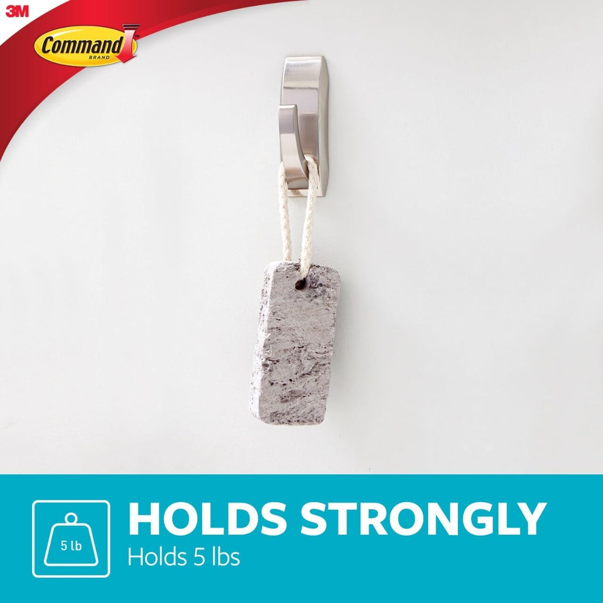 Command Large Satin Nickel Bath Hooks, 1 Hook, 2 Strips