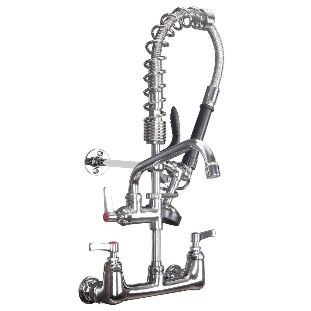 Commercial Sink Faucet with Sprayer for Kitchen: MSTJRY 42" Height 8" Center 14" Swing Spout Pre Rinse Assembly Wall Mount Commercial Faucet with Sprayer Fit for 3 Compartment Sink - Polished Chrome