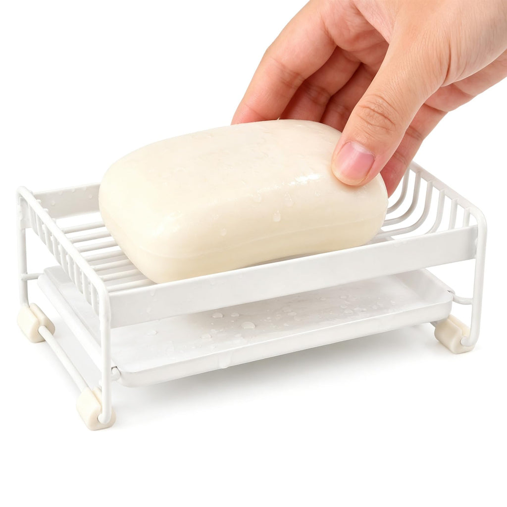 Soap Dish for Shower, Carbon Steel Bar Soap Holder with Water Tray, Soap Organizer for Bathroom, Kitchen Sink and Countertop(Black)