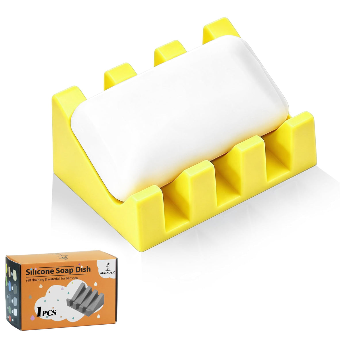 Self Draining Silicone Soap Dish Holder Waterfall Tray, 2 Pack Black