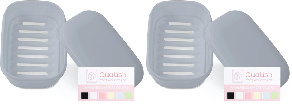 Quatish Leakproof Soap Dish with Lid & Draining Layer, Shatterproof Travel Bar Soap Holder Case Container, Portable Travel Size Toiletries Essentials for Camping, Gym, Bathroom, Black