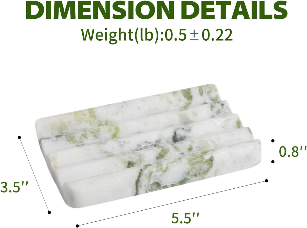 Karibiber Marble Soap Dish, Large Stone Bar Soap Holder Shower, Green Bathroom Soaps Saver, Easy Cleaning Natural Stone Sponge Holder for Kitchen Sink, Executive Jewelry Ring Tray