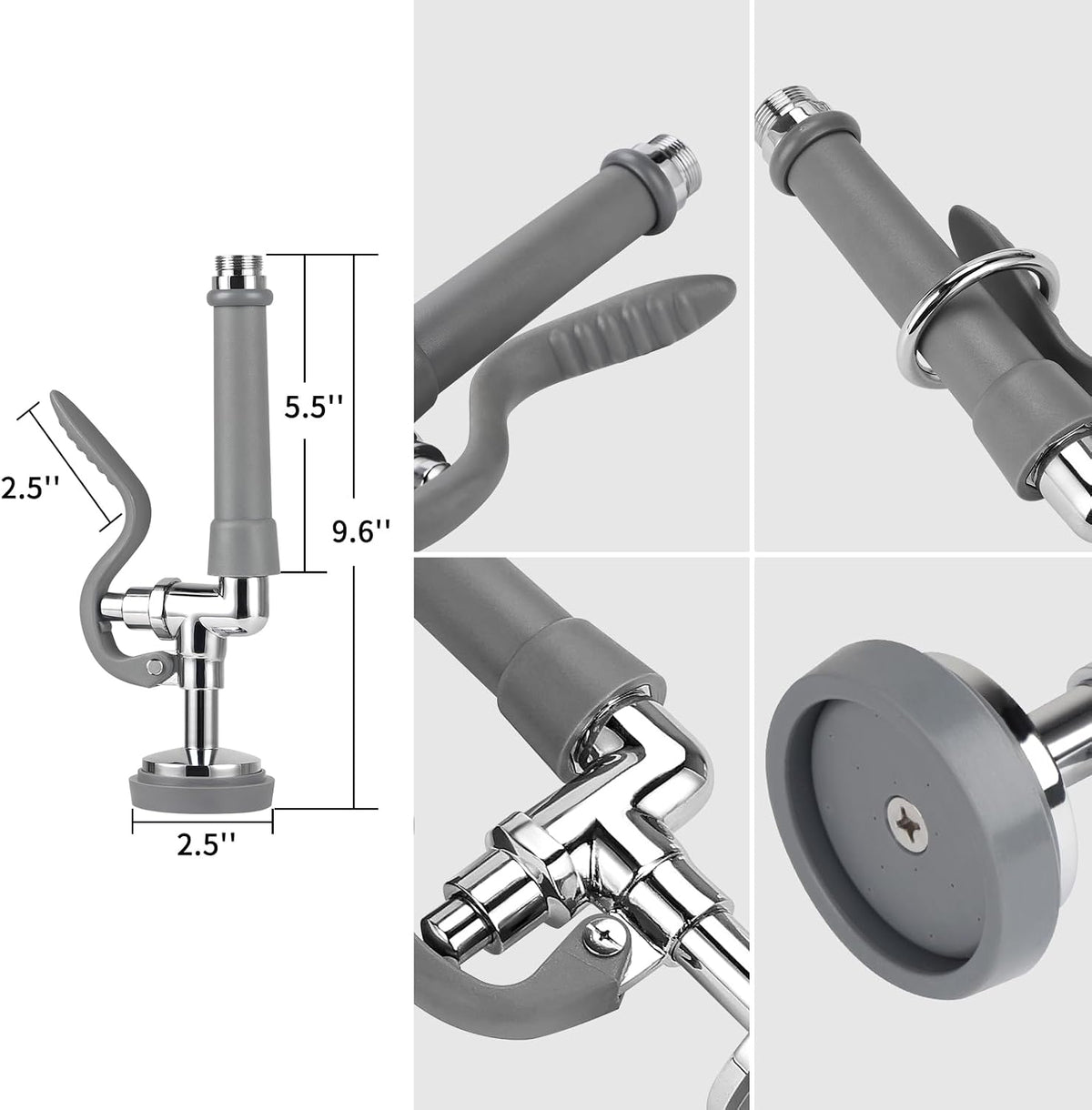 Pre Rinse Spray Valve with 60'' Stainless Hose Commercial Sink Faucet with Sprayer Nozzle Head with Flexible Hose Replacement Kit for Dishwasher Restaurant Wall Mount Kitchen Industrial- Gray