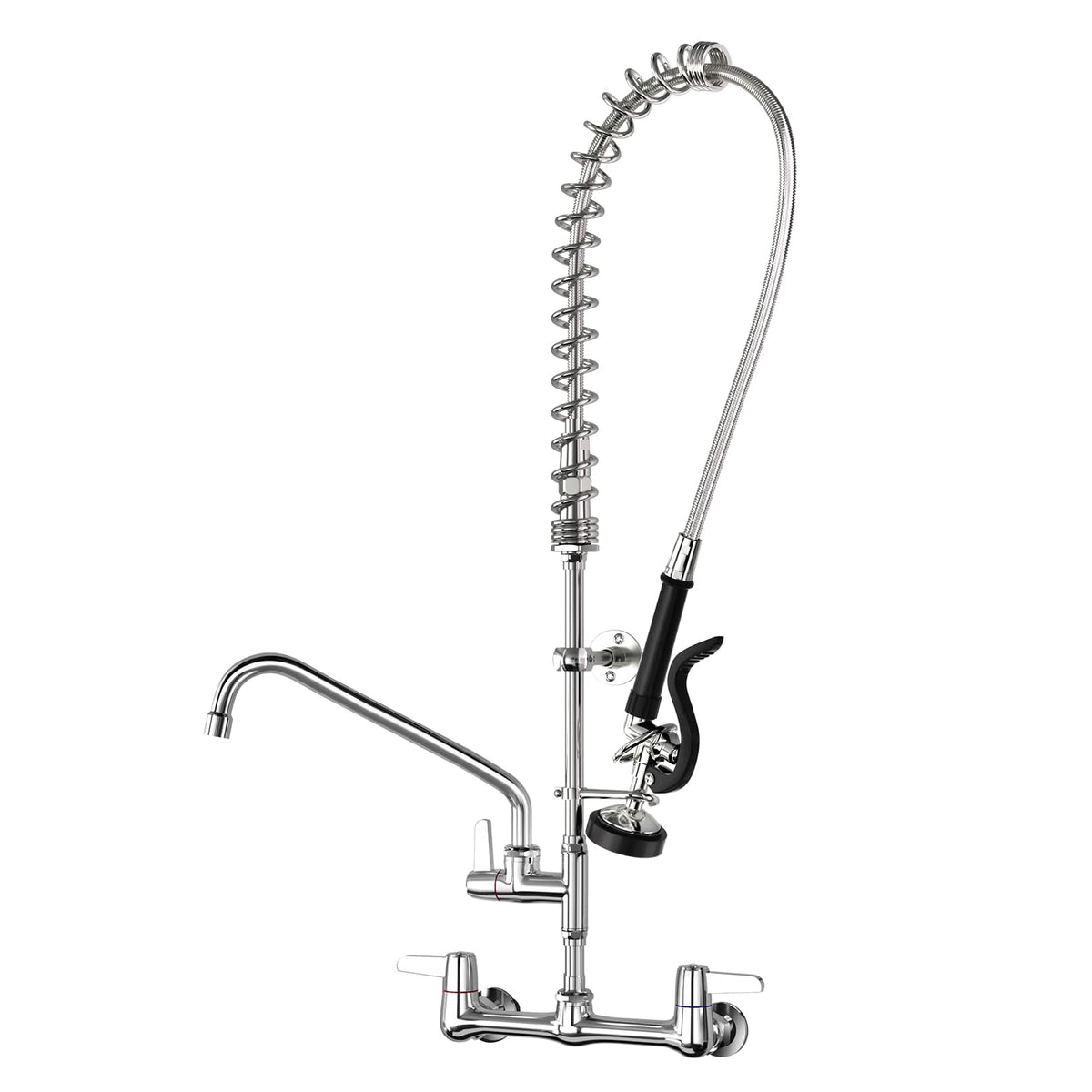 Commercial Kitchen Faucet with Sprayer for Restaurant-Chefs: BESTJEEF Commercial Sink Faucet for Cook - 25" Height 8" Center Wall Mount Kitchen Faucet with Stainless Spring Spray and 10" Add-On Spout
